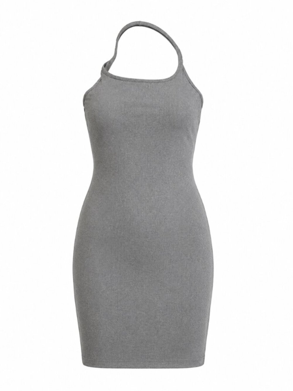 🌷 2/15 Unknown Brand Grey Ribbed Halter Mini Dress Size M